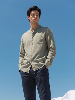 Men's Olive Tencel Linen Regular Fit Shirt