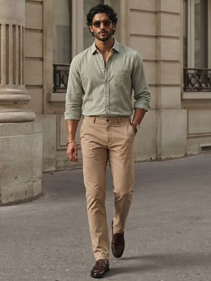 Men's Khaki Cotton Lycra Slim Fit Pant