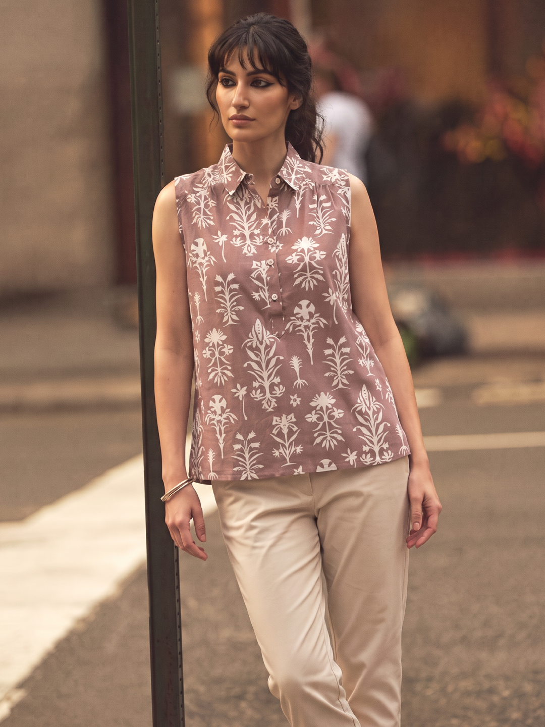 Women's Rust Tencel Linen Regular Fit Blouse