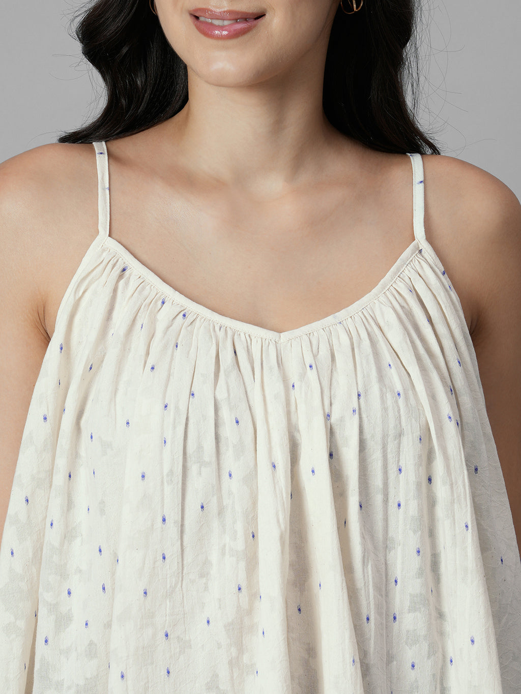 Women's Offwhite Cotton /Polyester Boxy Fit Blouse