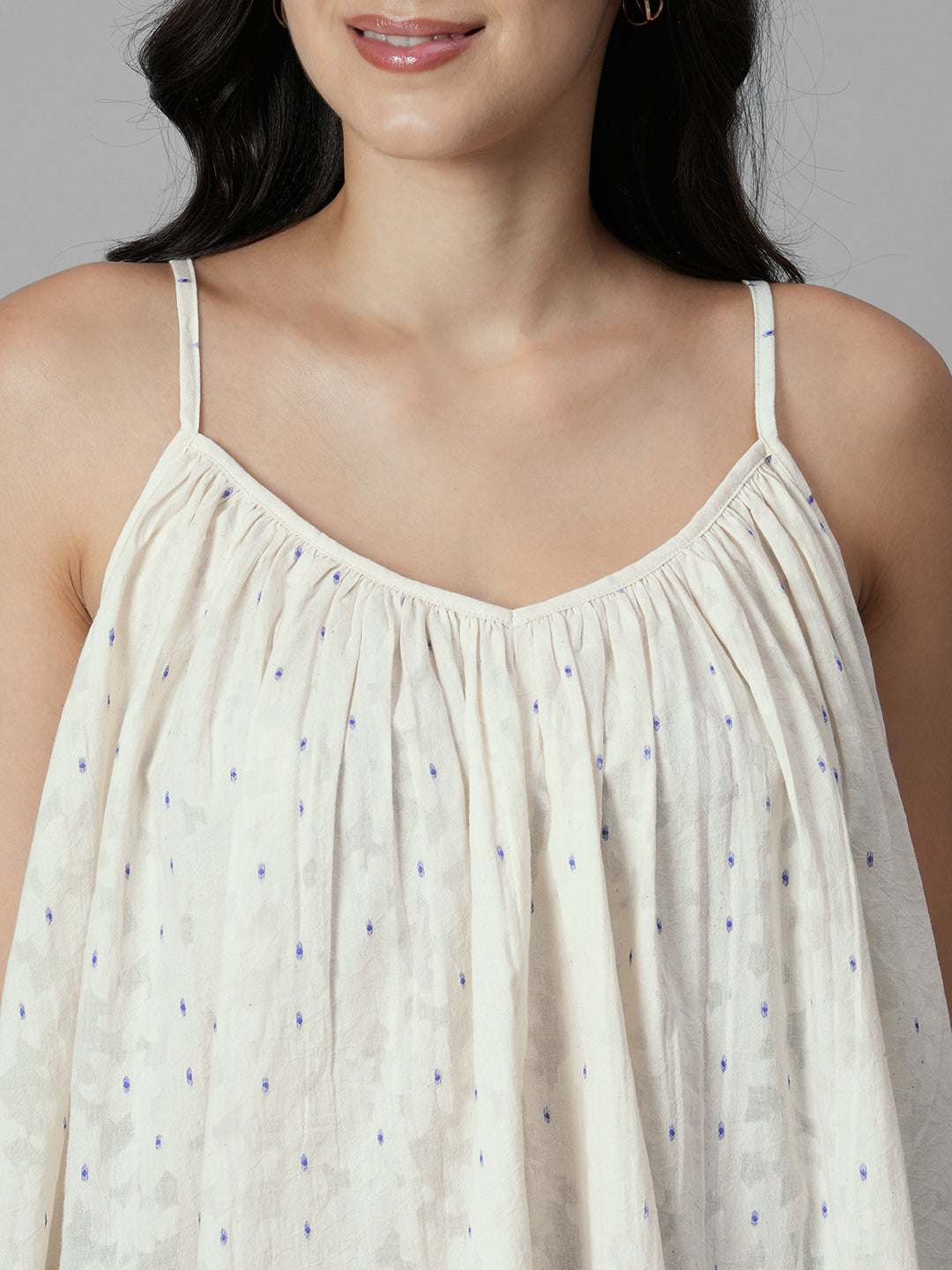 Women's Offwhite Cotton /Polyester Boxy Fit Blouse