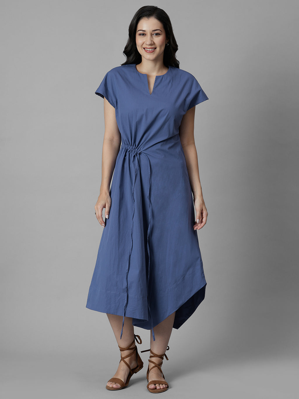Women's Blue Cotton Lycra Regular Fit Dress