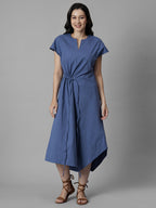 Women's Blue Cotton Lycra Regular Fit Dress