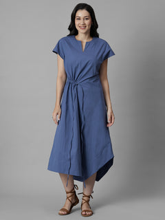 Women's Blue Cotton Lycra Regular Fit Dress