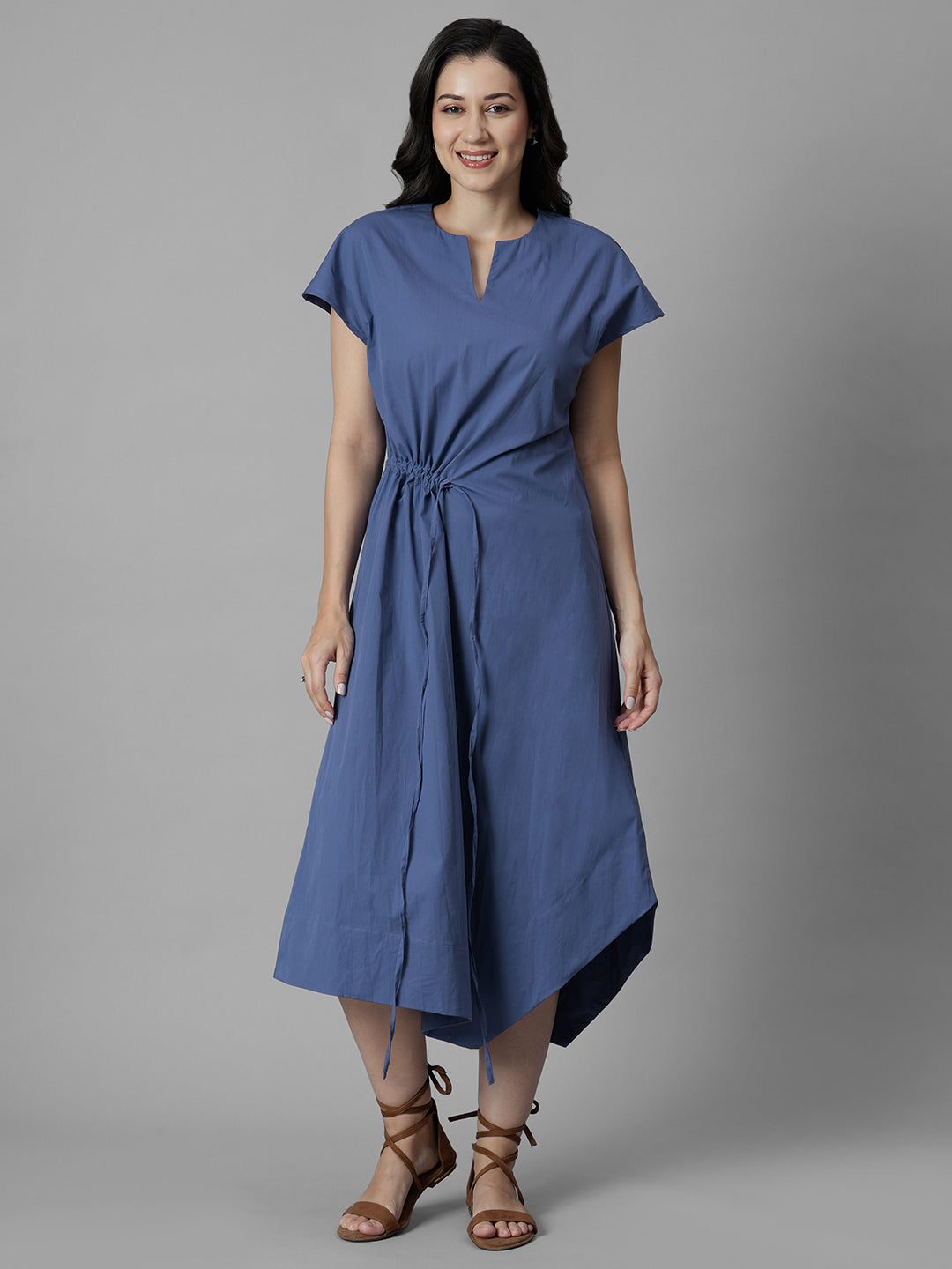 Women's Blue Cotton Lycra Regular Fit Dress