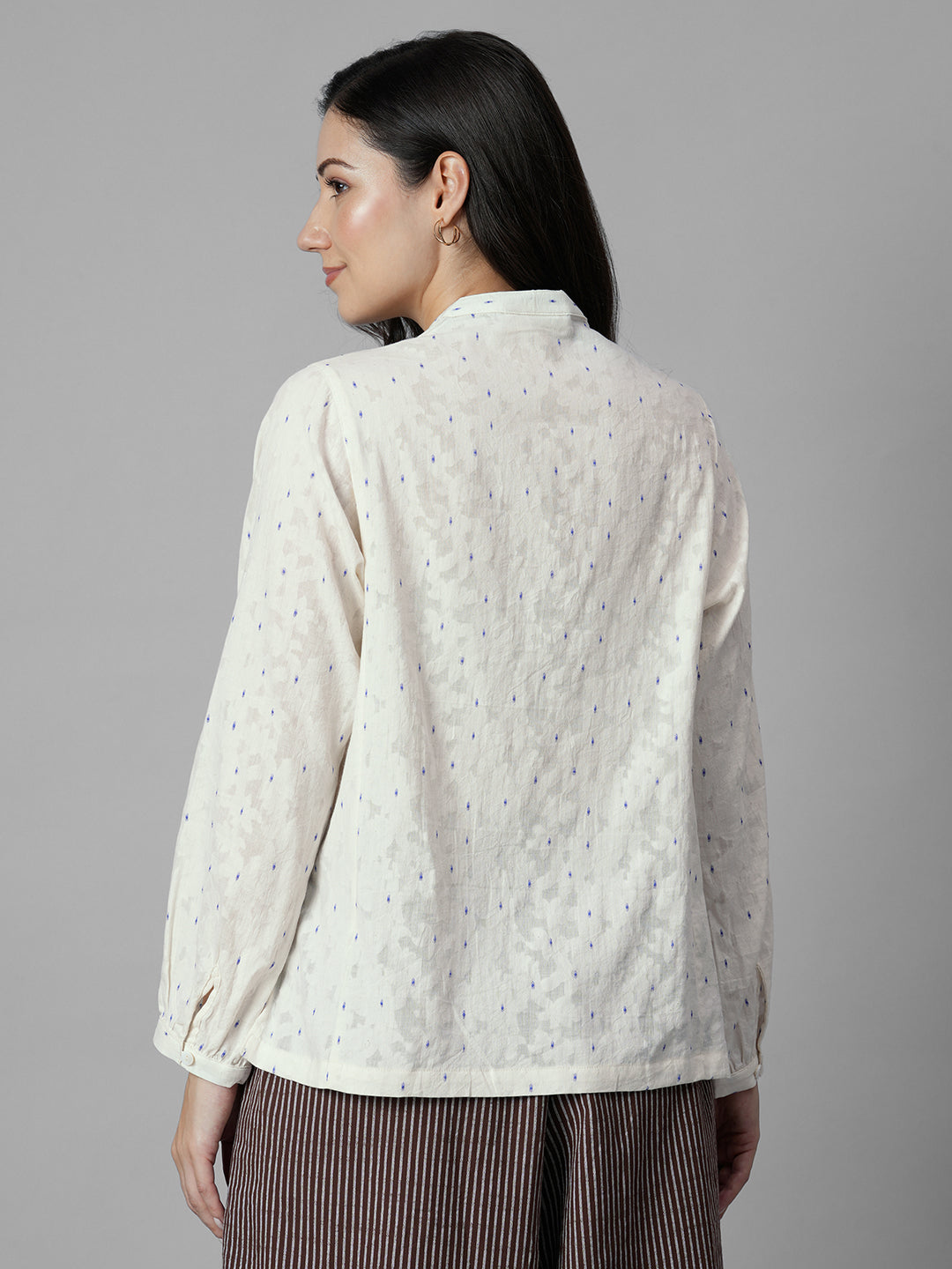 Women's Offwhite Cotton /Polyester Regular Fit Blouse