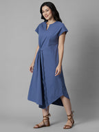Women's Blue Cotton Lycra Regular Fit Dress