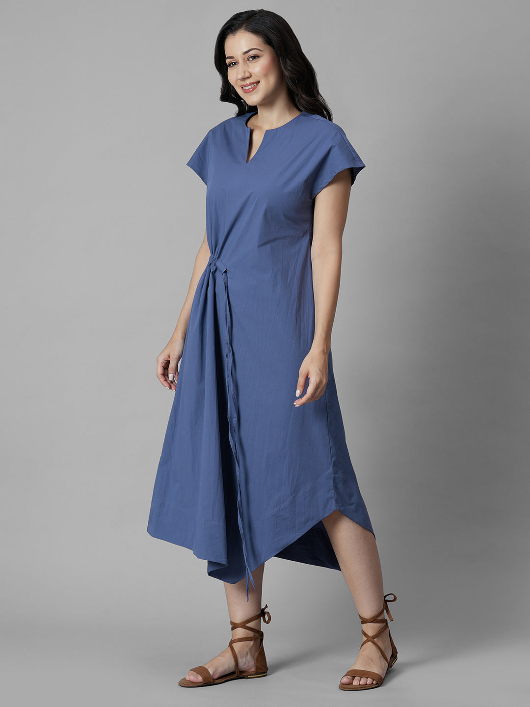 Women's Blue Cotton Lycra Regular Fit Dress