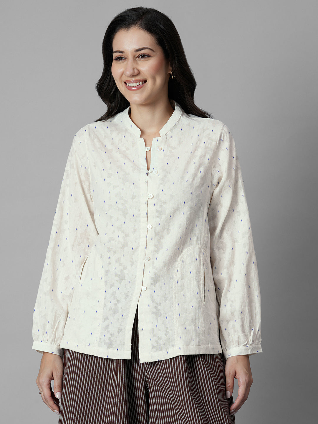 Women's Offwhite Cotton /Polyester Regular Fit Blouse