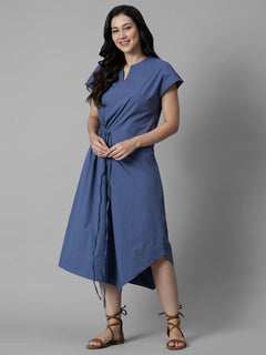 Women's Blue Cotton Lycra Regular Fit Dress