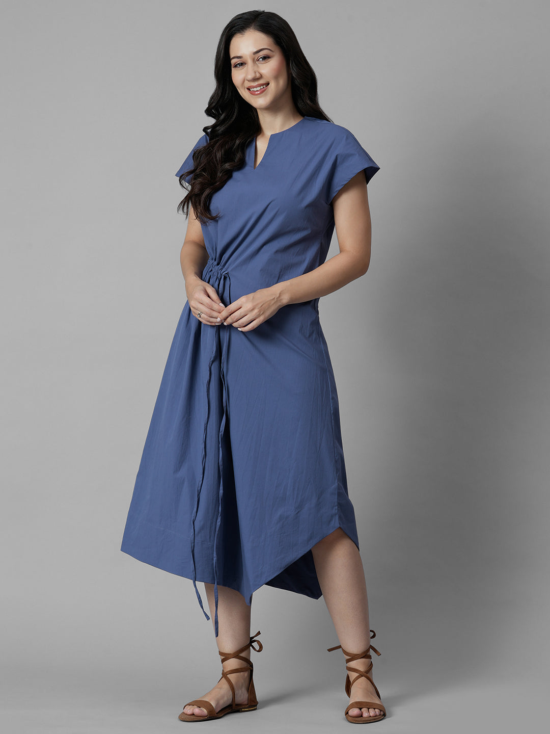 Women's Blue Cotton Lycra Regular Fit Dress