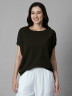 Women's Brown 100% Organic Cotton Regular Fit Tshirt