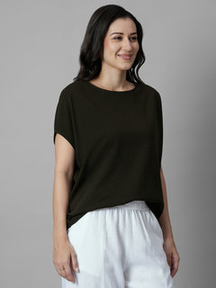 Women's Brown 100% Organic Cotton Regular Fit Tshirt