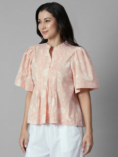 Women's Peach 100% Cotton Regular Fit Blouse