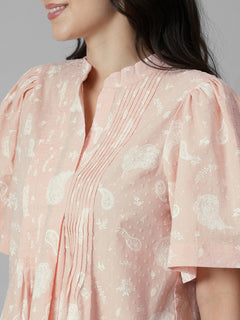 Women's Peach 100% Cotton Regular Fit Blouse