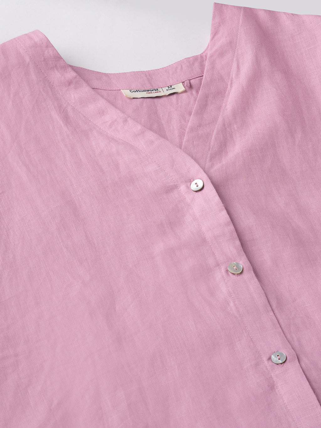 Women's Pink 100% Linen Regular Fit Blouse