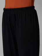 Women's Black Cotton Bamboo Elastane Regular Fit Knit Pant