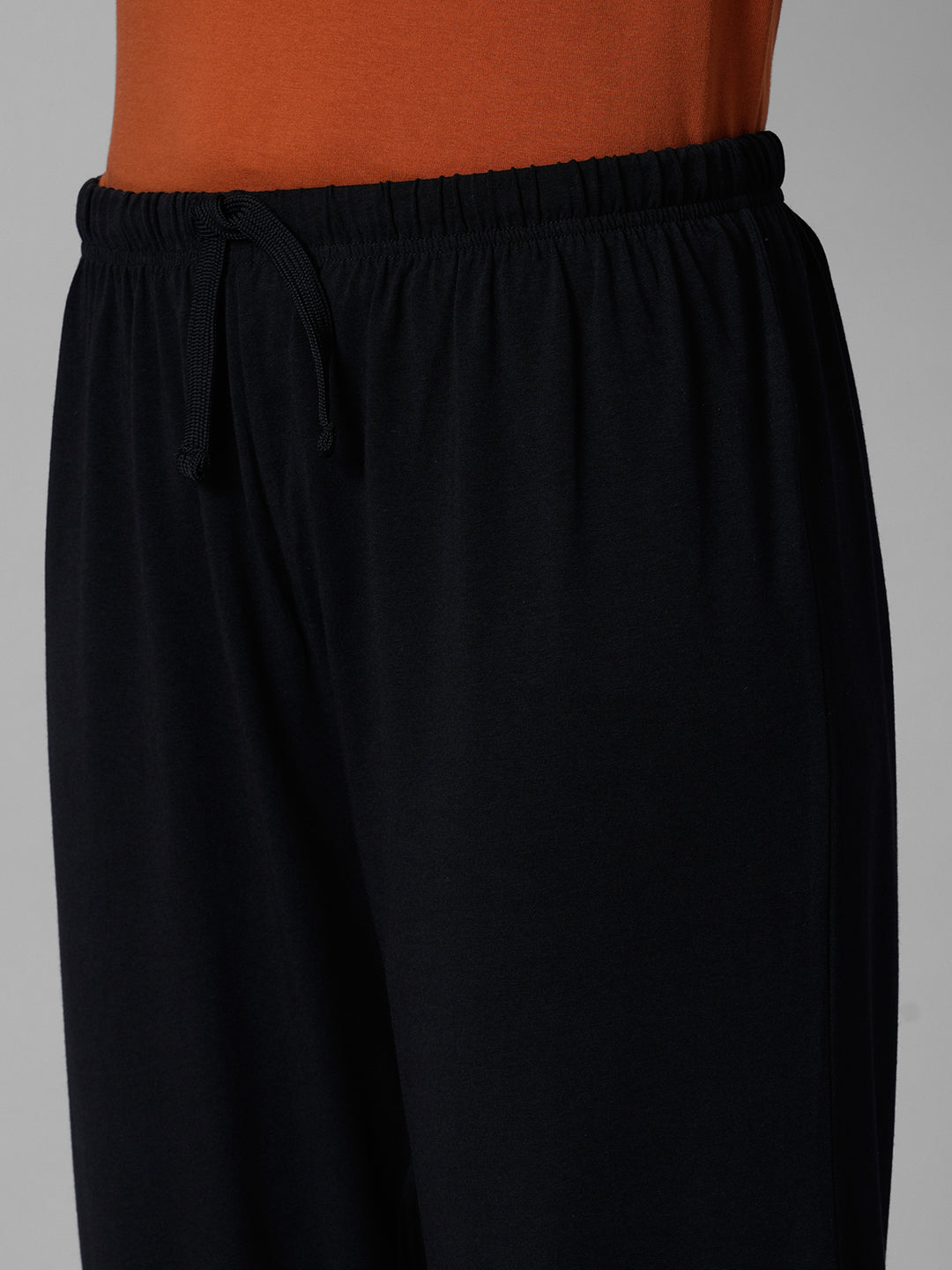 Women's Black Cotton Bamboo Elastane Regular Fit Knit Pant