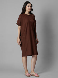 Women's Brick Cotton Elastane Boxy Fit Knit Dress