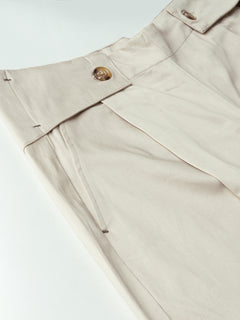 Women's Beige Cotton Lycra Regular Fit Pant