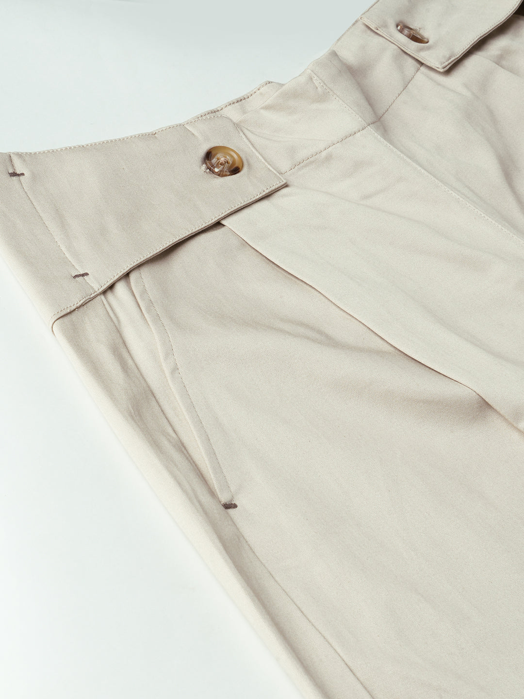 Women's Beige Cotton Lycra Regular Fit Pant