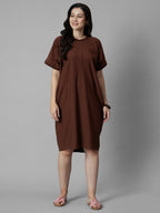 Women's Brick Cotton Elastane Boxy Fit Knit Dress