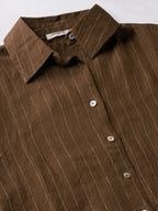 Women's Brown 100% Linen Boxy Fit Blouse
