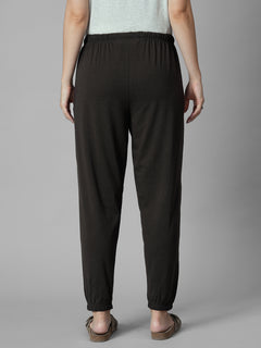 Women's Brown Cotton Bamboo Elastane Regular Fit Knit Pant