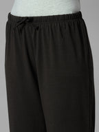 Women's Brown Cotton Bamboo Elastane Regular Fit Knit Pant