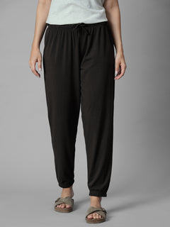 Women's Brown Cotton Bamboo Elastane Regular Fit Knit Pant