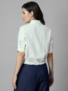 Women's Offwhite 100% Cotton Regular Fit Blouse