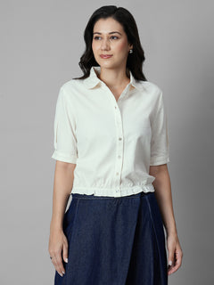 Women's Offwhite 100% Cotton Regular Fit Blouse