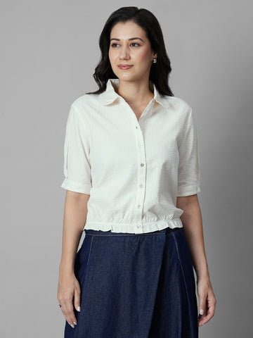 Women's Offwhite 100% Cotton Regular Fit Blouse