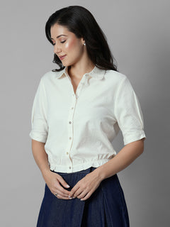 Women's Offwhite 100% Cotton Regular Fit Blouse