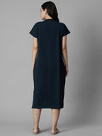 Women's Navy Cotton Elastane Regular Fit Knit Dress