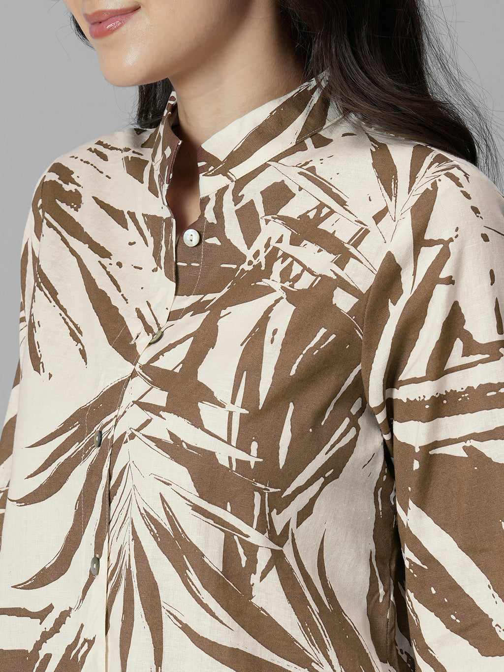 Women's Brown Linen Cotton Regular Fit Blouse