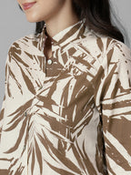 Women's Brown Linen Cotton Regular Fit Blouse