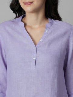 Women's Lilac 100% Linen Regular Fit Blouse