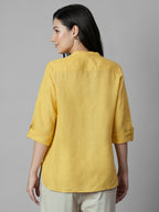 Women's Yellow 100% Linen Regular Fit Blouse