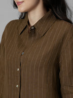 Women's Brown 100% Linen Boxy Fit Blouse