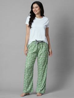 Women's Green 100% Viscose Regular Fit Pyjama