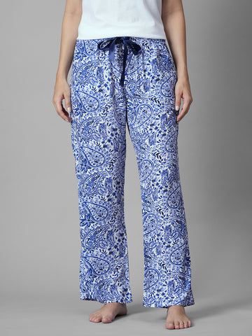 Women's Blue 100% Viscose Regular Fit Pyjama