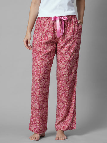 Women's Pink 100% Viscose Regular Fit Pyjama