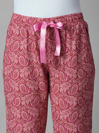 Women's Pink 100% Viscose Regular Fit Pyjama