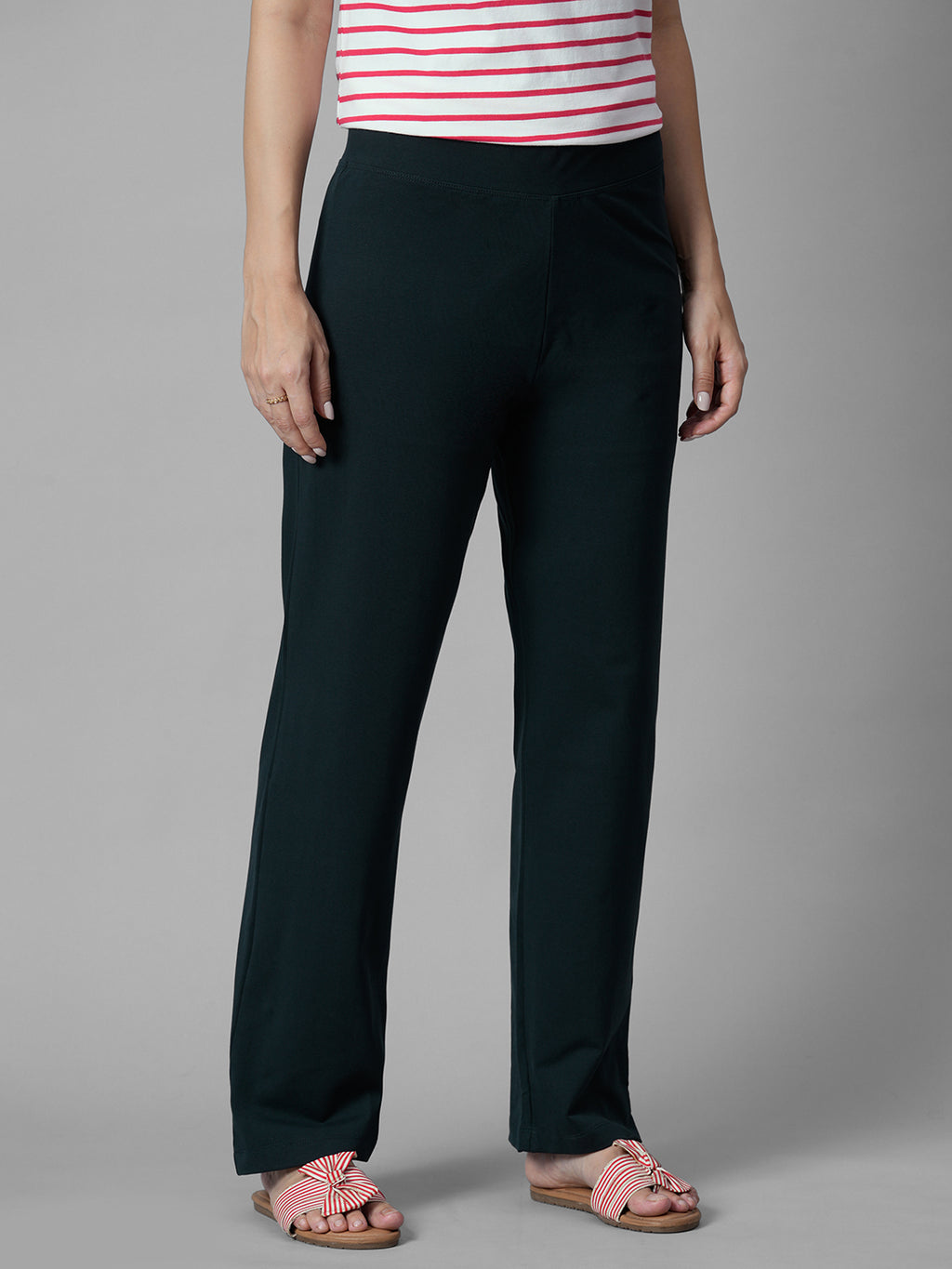 Women's Navy Cotton Elastane Regular Fit Knit Pant