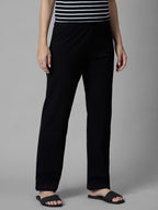 Women's Black Cotton Elastane Regular Fit Knit Pant