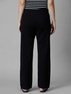 Women's Black Cotton Elastane Regular Fit Knit Pant