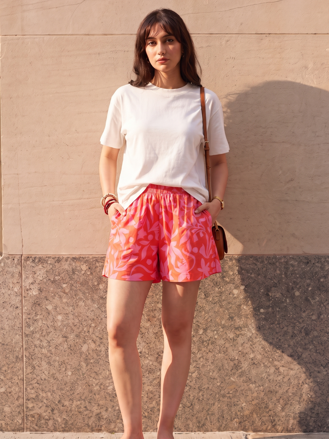 Women's Pink 100% Cotton Regular Fit Shorts