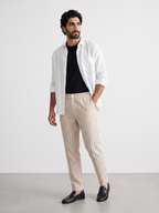 Men's Beige 100% Cotton Regular Fit Pant