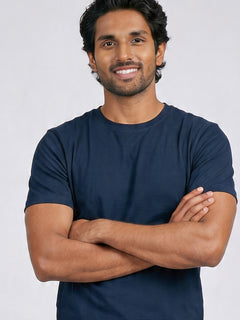Men's Navy Cotton Bamboo Elastane Regular Fit Tshirt